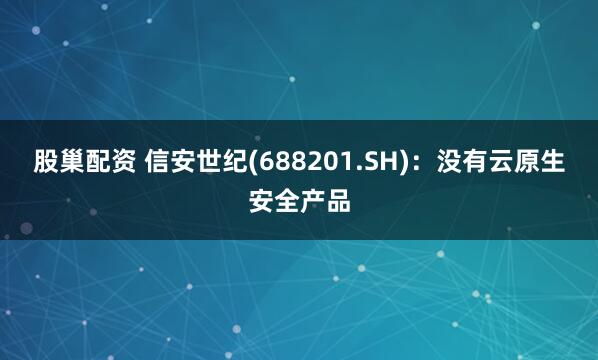 股巢配资 信安世纪(688201.SH)：没有云原生安全产品